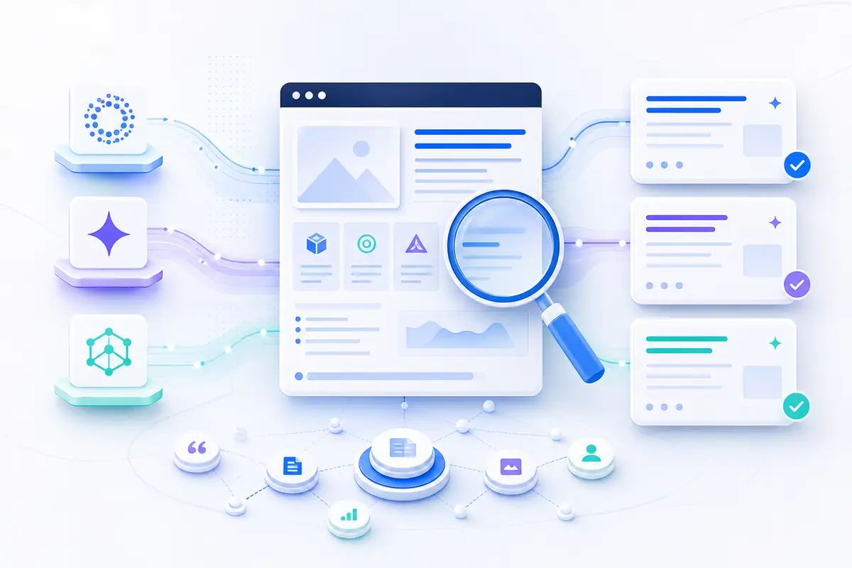 AI search visibility measurement dashboard connecting website evidence, answer coverage and verified signals